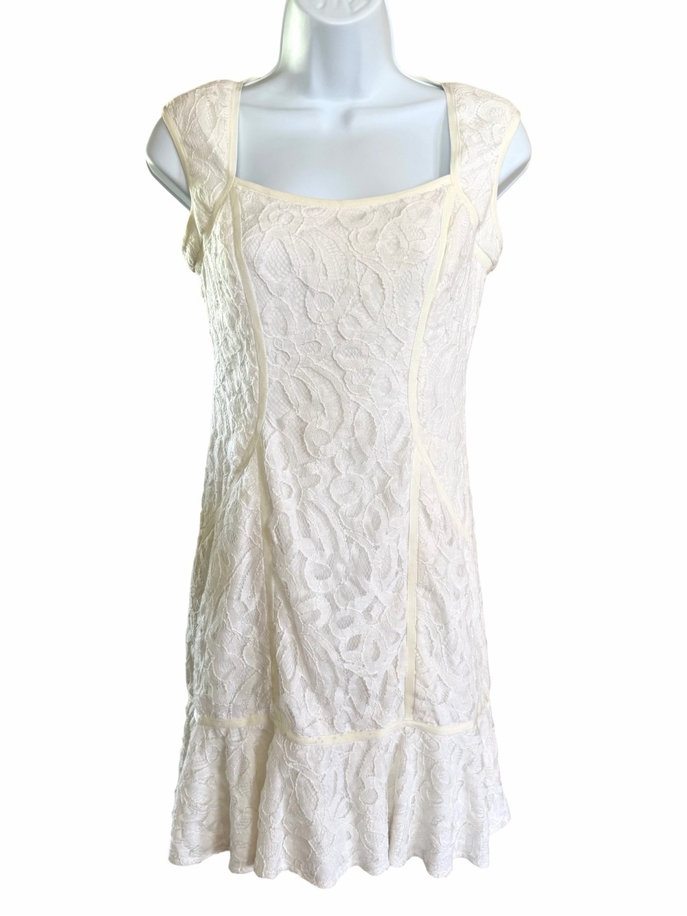 Vintage 90s Cache White Floral Lace Mini Dress Size 4 Made in USA